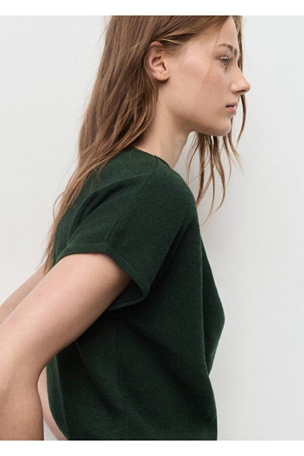 Drape yaka kısa kollu kazak - 6