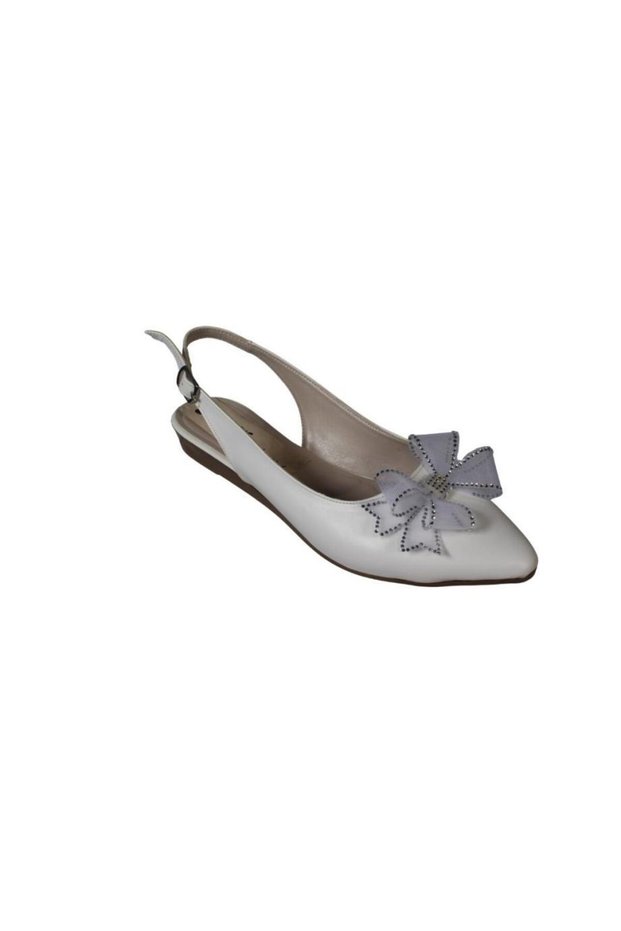 Yazkish Women's Black and White Leather Tulle Bow Front Closed Back Ballerinas