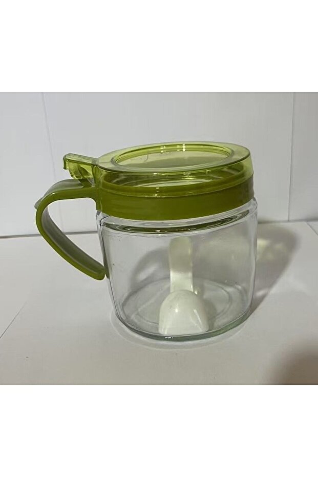 Condiment Container Flippy, Glass, 180 ml, with Handle and Spoon, Transparent Lid, Green - 2