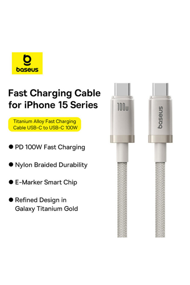 Data Cable Type-C 100W Baseus, 2m, beige - 2