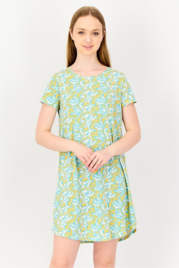 x Rosaline Women Abstract Print Short Sleeves Sleeping Dress, Multicolor