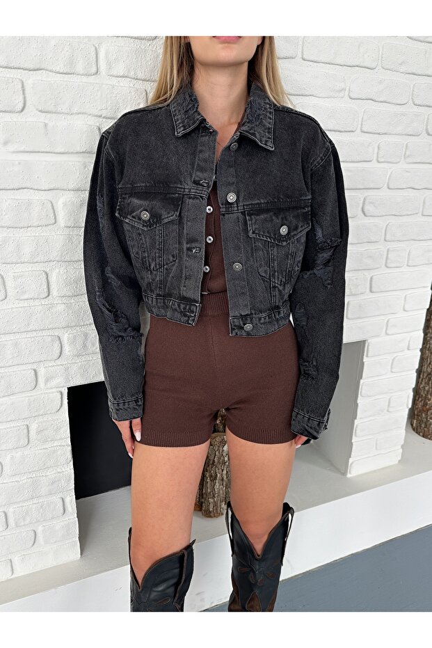 Ripped Crop Denim Jacket