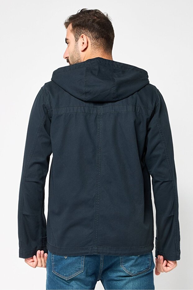 جاكيت جينز رجالي سادة بغطاء رأس ، أزرق داكن - 4