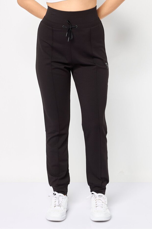 Women Sportswear Fit Drawstring Outdoor Sweatpants, Black