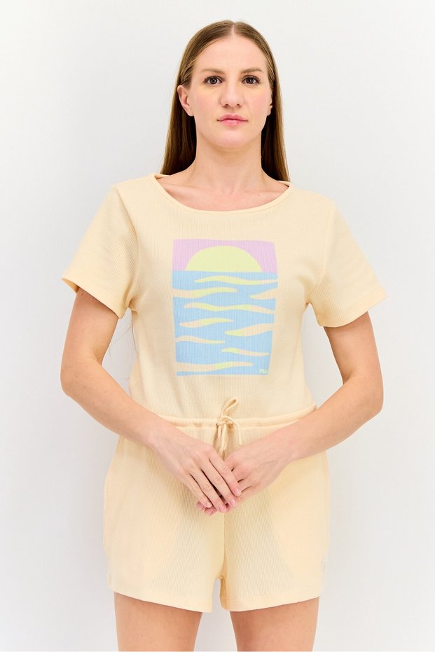 Women Sportswear Fit Short Sleeve Outdoor Playsuit, Peach