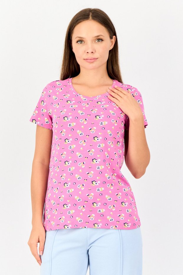 Rosaline By Women Crew Neck Short Sleeves Graphic Print Pajama Top, Multicolor