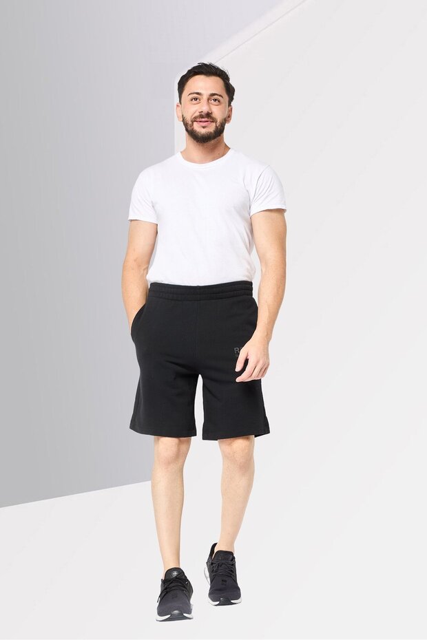 Men Drawstring Brand Logo Basic Shorts, Black - 2