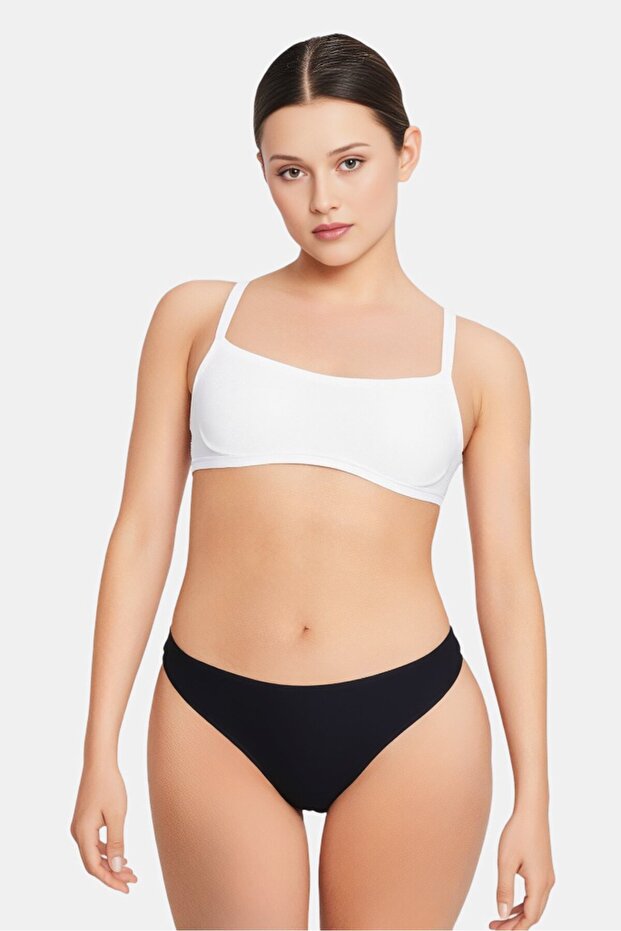 بيكيني نسائي سادة من الأسفل، أسود - 1