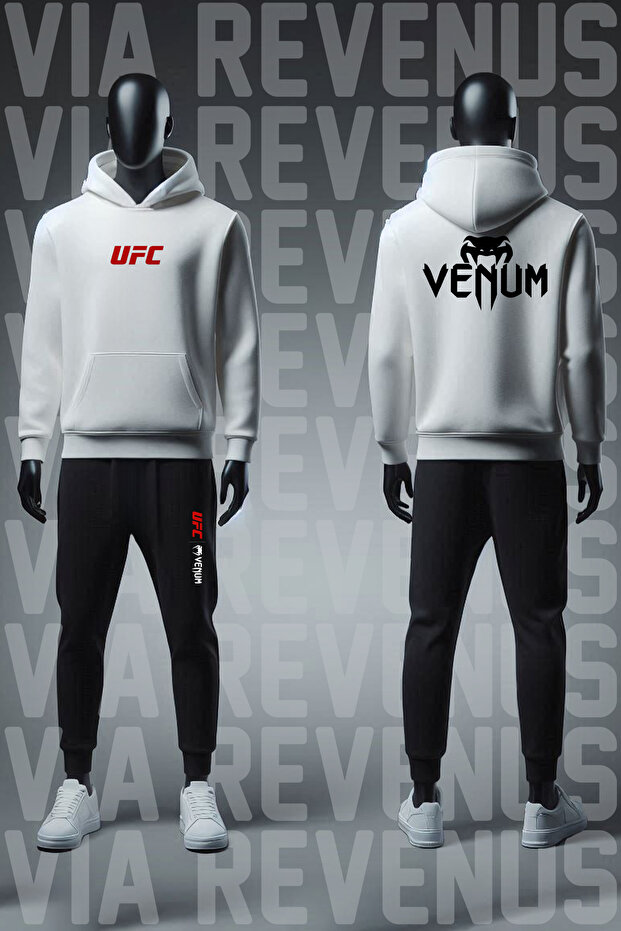 Ufc Printed Hooded Sweatshirt and Sweatpants Unisex Sports Set
