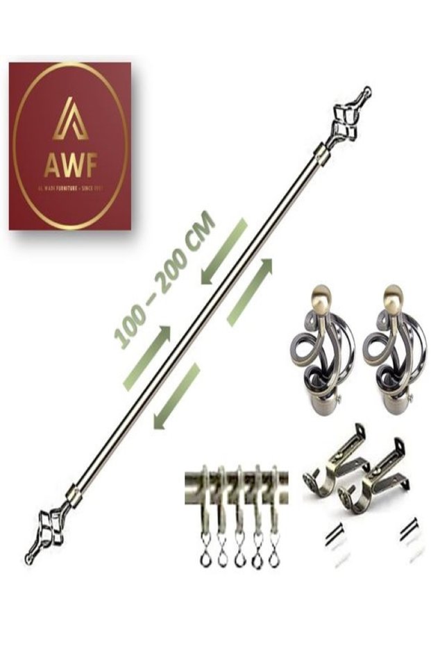 Roman Extendable Curtain Rod, Metal Single Rod Window Treatment Rod Drapery Rod BRASS, 110 – 200 cm