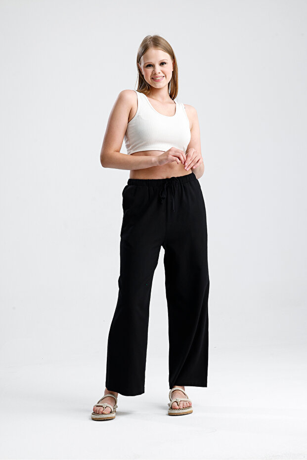 Linen Pants Black Straight Cut