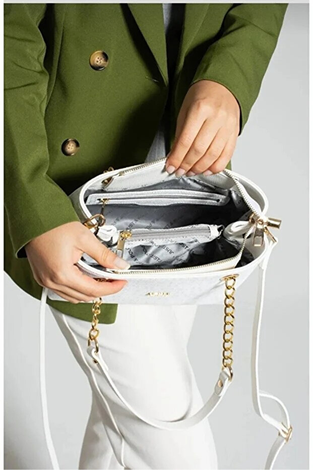 Original Genuine Women's 3-Compartment Chain Detailed Adjustable Strap Luxury Hand & Shoulder Bag Shoulder Bag