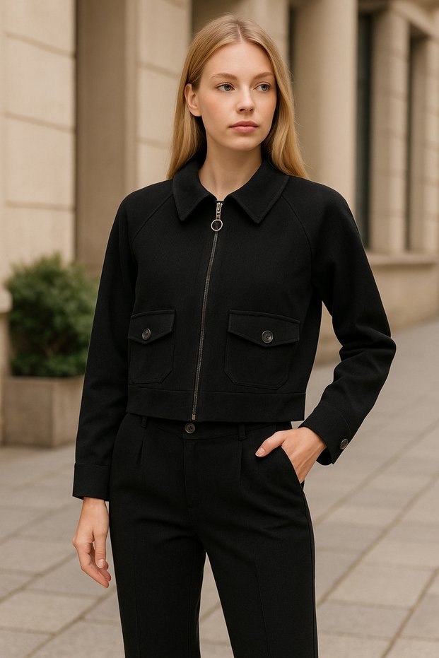 Women's Black Zippered Suit - Modern and Stylish Combination
