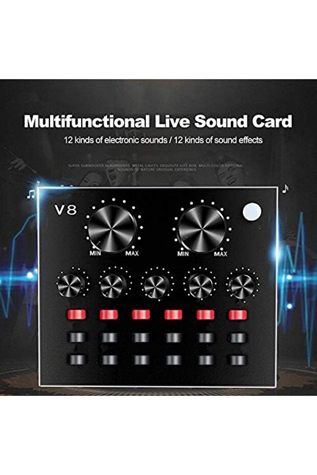 V8 Multifunctional Live Sound Card USB Audio Interface Intelligent Volume Adjustable Audio Mi - 6