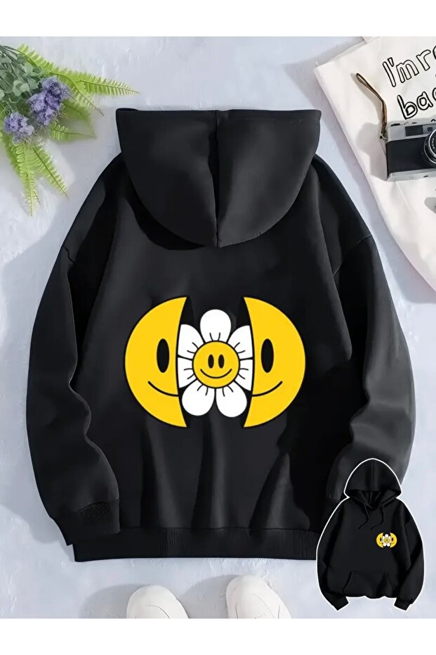 Smiling Flower Printed Oversized Unisex Women/Men Hoodie Sweatshirt