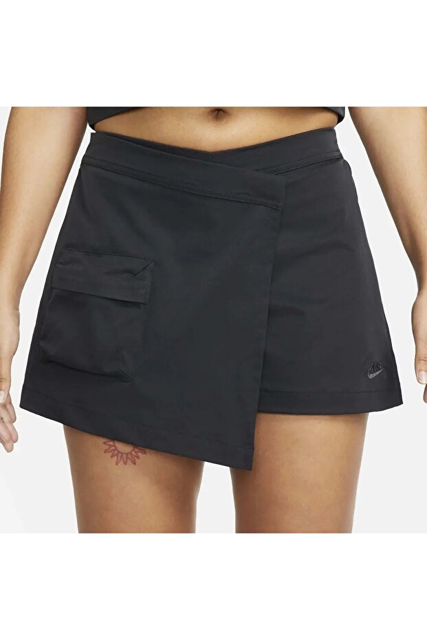 tech pack kadın siyah yüksek bel şort etek - esnek bel spor ve günlük giyim - dv8491-010 - 1