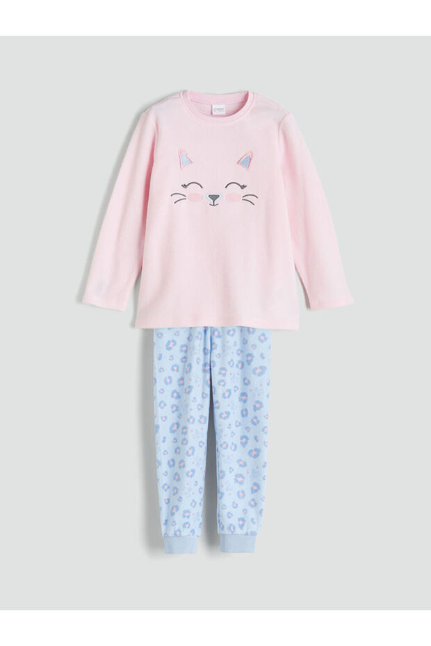 Crew Neck Printed Girl's Pajama Set