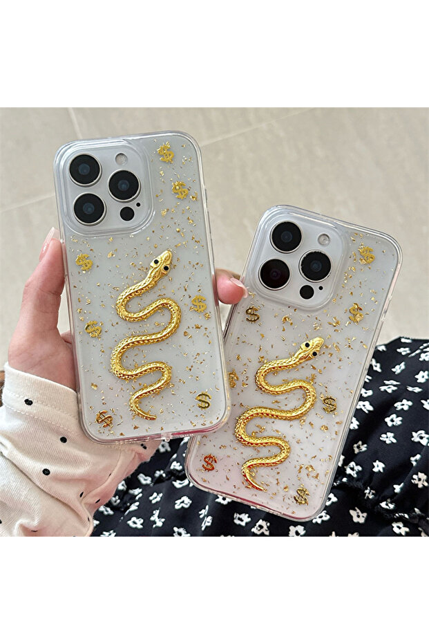 iPhone 16 Pro Max Compatible Double Layer 3D Snake Pattern Transparent and Shock Absorbing Phone Case - 3
