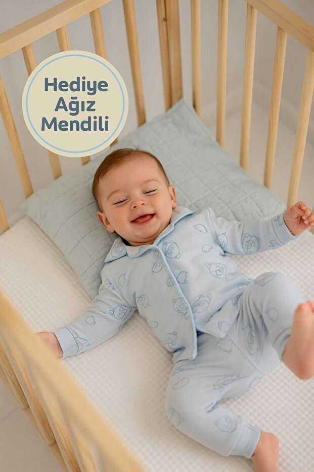 Bebek ve Çocuk Pijama %100 Pamuk Yumuşak Doku Önden Düğmeli Mevsimlik Kız Bebek Pijama Takımı - 1