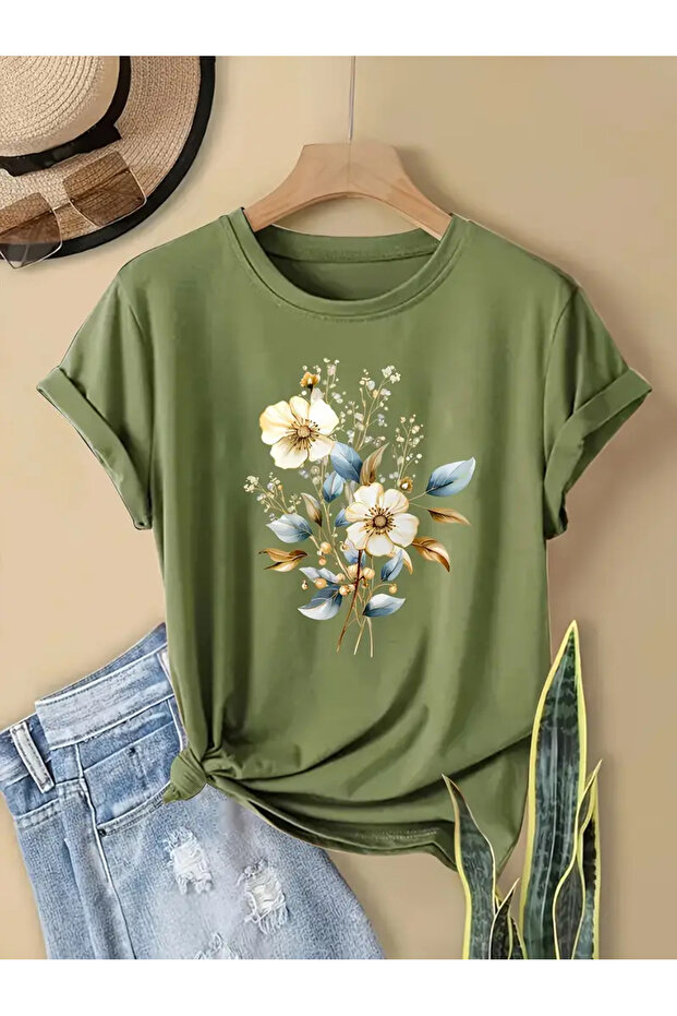 Flower & Bud Printed Women's Cotton T-Shirt