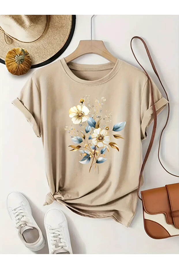 Flower & Bud Printed Women's Cotton T-Shirt