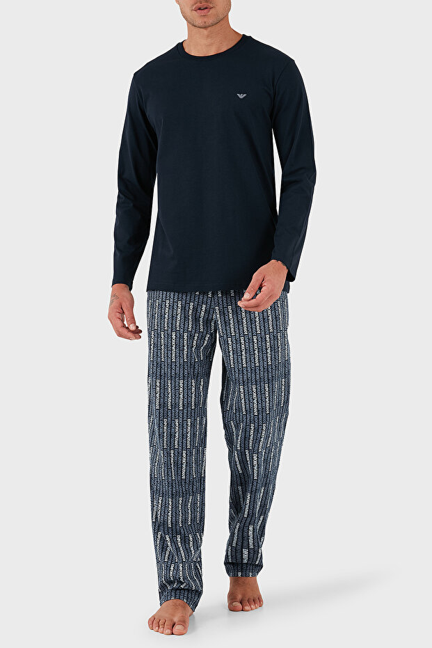 Cotton Jacquard Regular Fit Normal Waist Crew Neck Pajama Set Men's Pajama Set