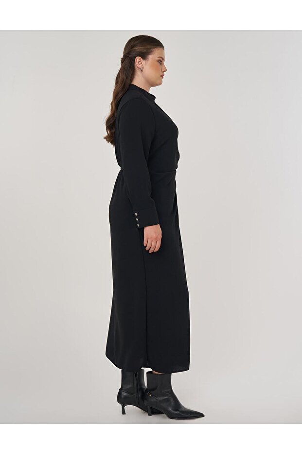 Drapeli Şık Elbise Siyah - 5