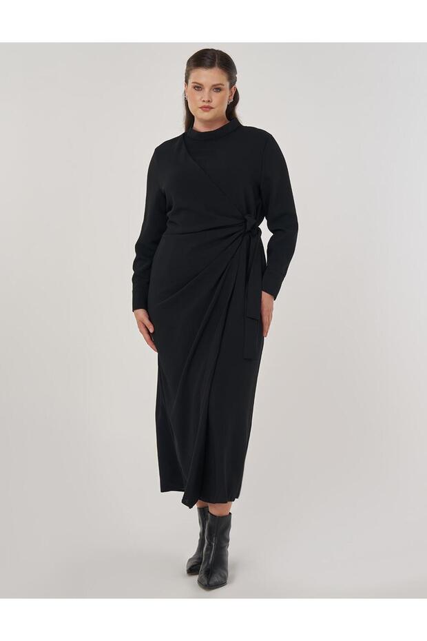 Drapeli Şık Elbise Siyah - 1