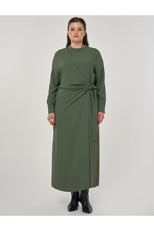 Drapeli Şık Elbise Orman Yeşili - 2