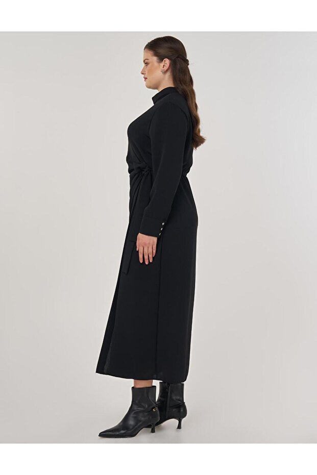 Drapeli Şık Elbise Siyah - 3