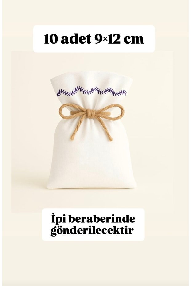 Embroidered Raw Cloth Bag 9×12cm 10 Pieces - Wedding, Bridal Shower, Mevli̇t - Multipurpose Cloth Bag Cloth Bag