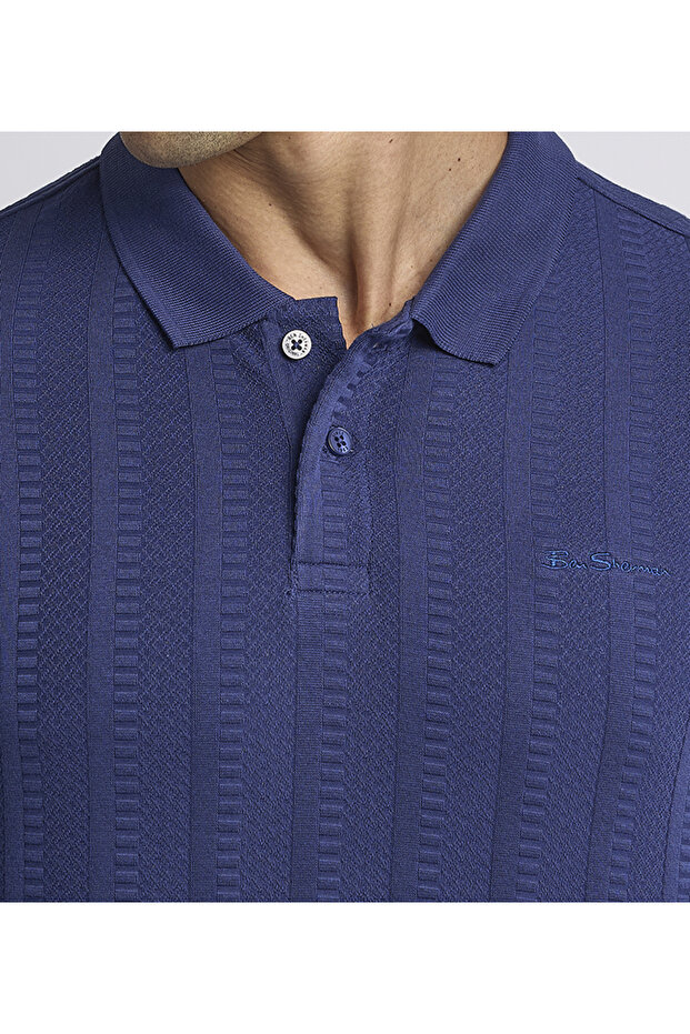 Men's Blue Knit Polo - 6