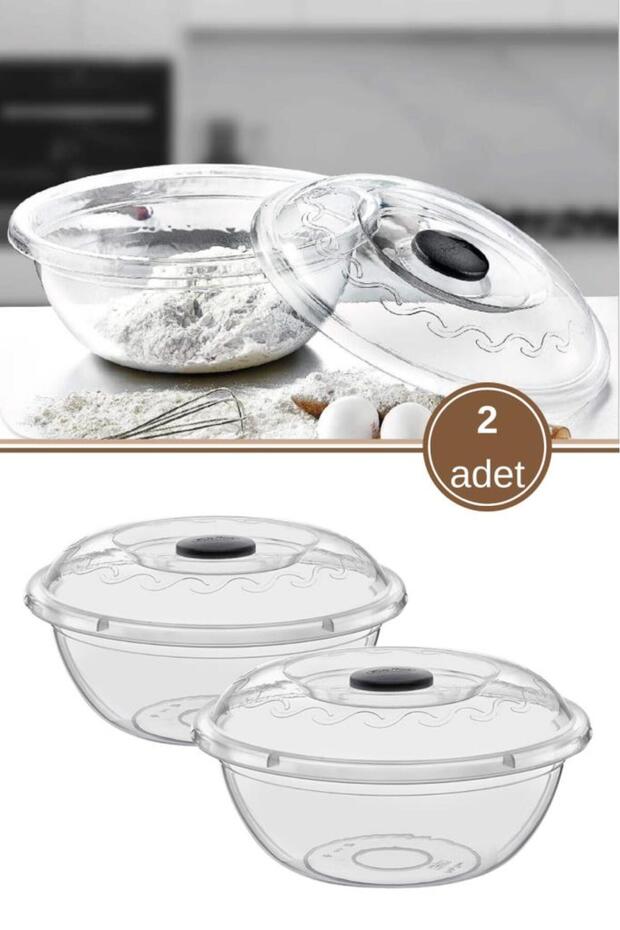 2 Adet Şeffaf Kapaklı Hamur Leğeni 5 Lt, Çok Amaçlı Yoğurma Saklama Kabı Un Kutusu 2’li Set - 1