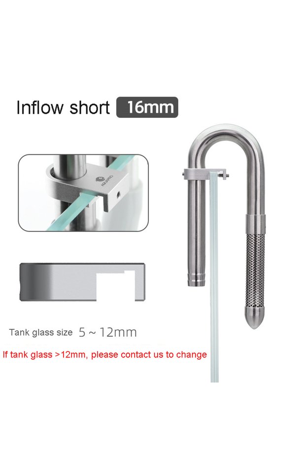 inflow short 16 AQUAPRO Mini Skimmer Stainless Steel Inlet Outlet Pipes Inflow Outflow Shrimp Water