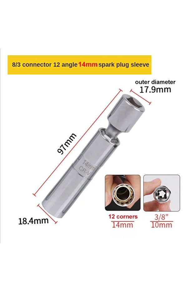 14mm 14mm 16mm Spark Plug Removal Tool Wrench Magnetic Sleeve 3/8-Inch 12-Point Swivel Candle Key 16