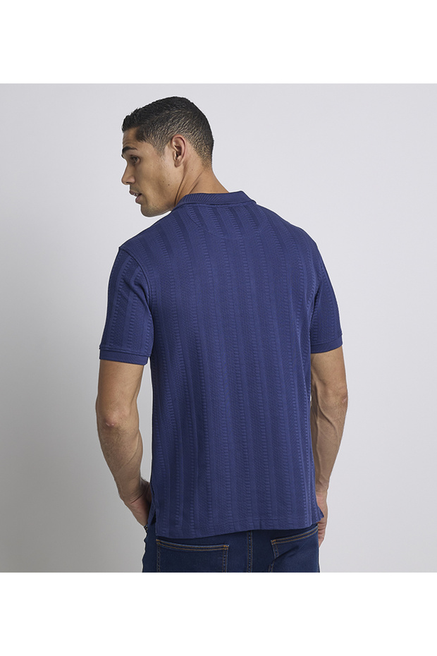 Men's Blue Knit Polo - 4