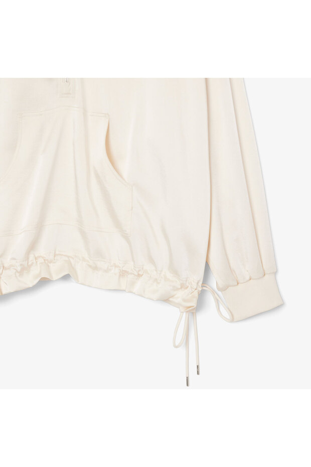 Kadın Oversize Fit Yarım Fermuarlı Krem Sweatshirt - 3