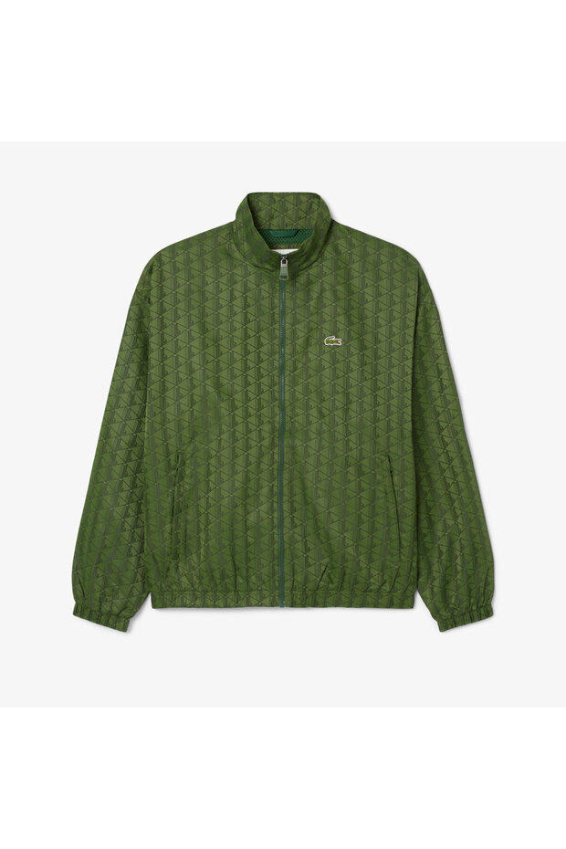 Erkek Dik Yaka Monogram Yeşil Ceket - 4