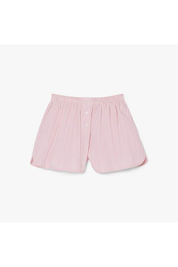 Kadın Loose Fit Çizgili Pembe Şort - 4