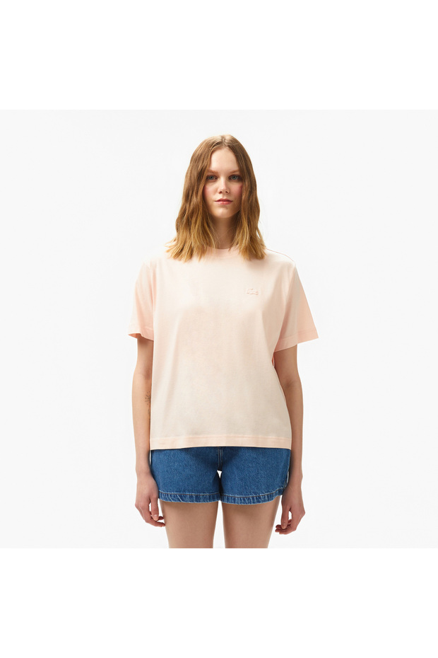 Kadın Loose Fit Bisiklet Yaka Açık Pembe T-Shirt - 1