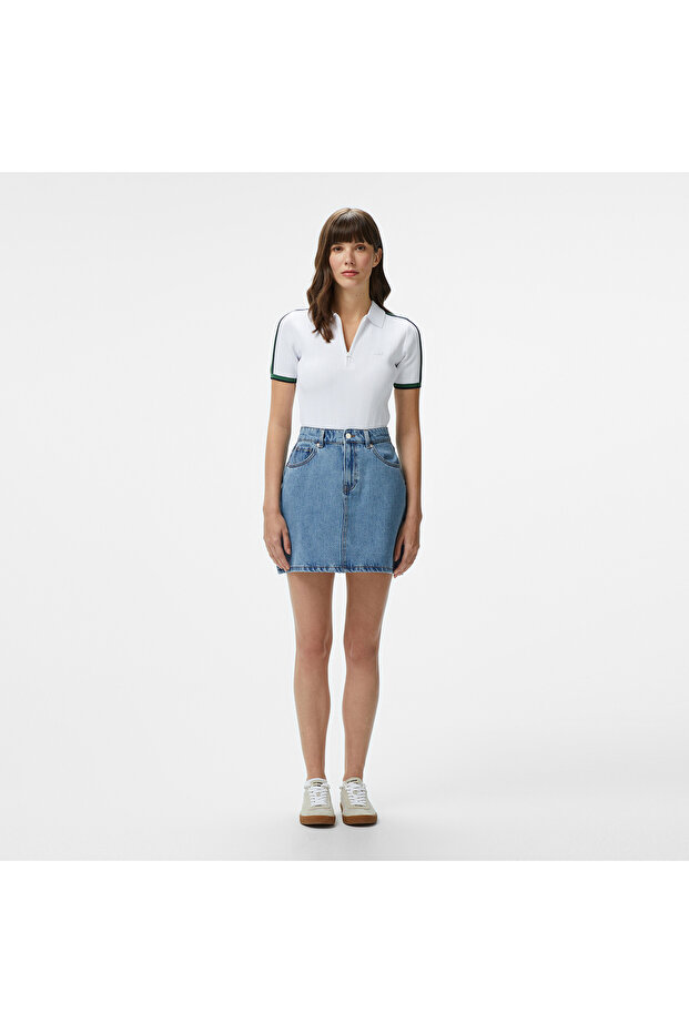 Kadın Slim Fit Kısa Kollu Yarım Fermuarlı Beyaz Triko - 4