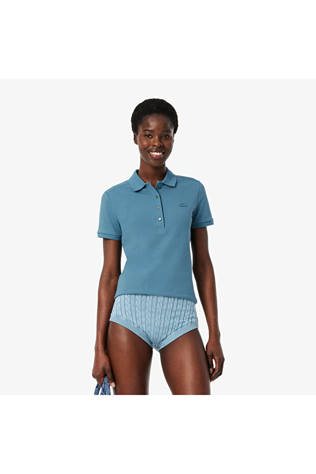 L.12.D Kadın Slim Fit Mavi Polo - 1