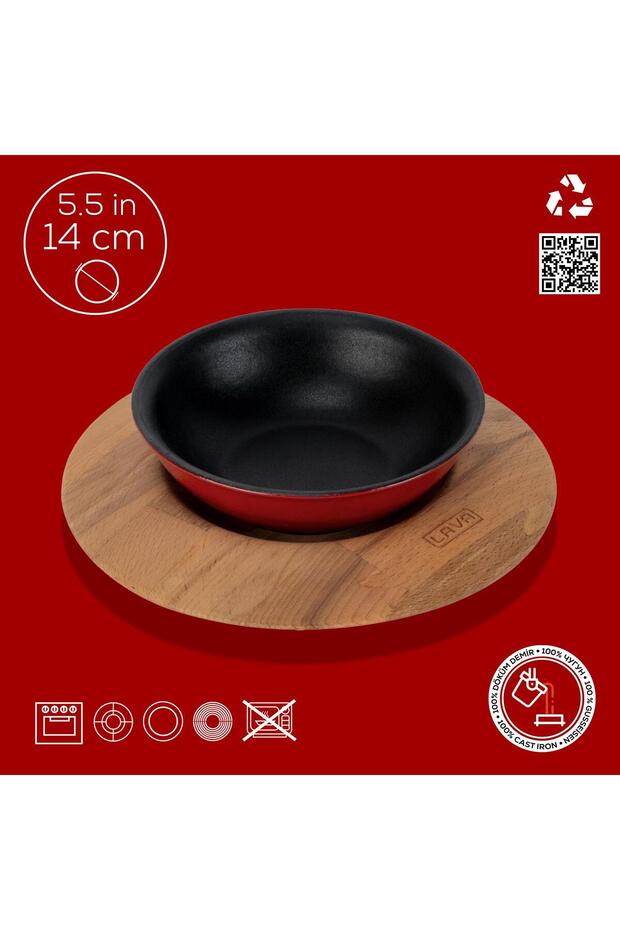 Döküm Yuvarlak Çorba Kasesi ve Kayın Servis Ahşabı. Çap(Ø)14cm. - 4