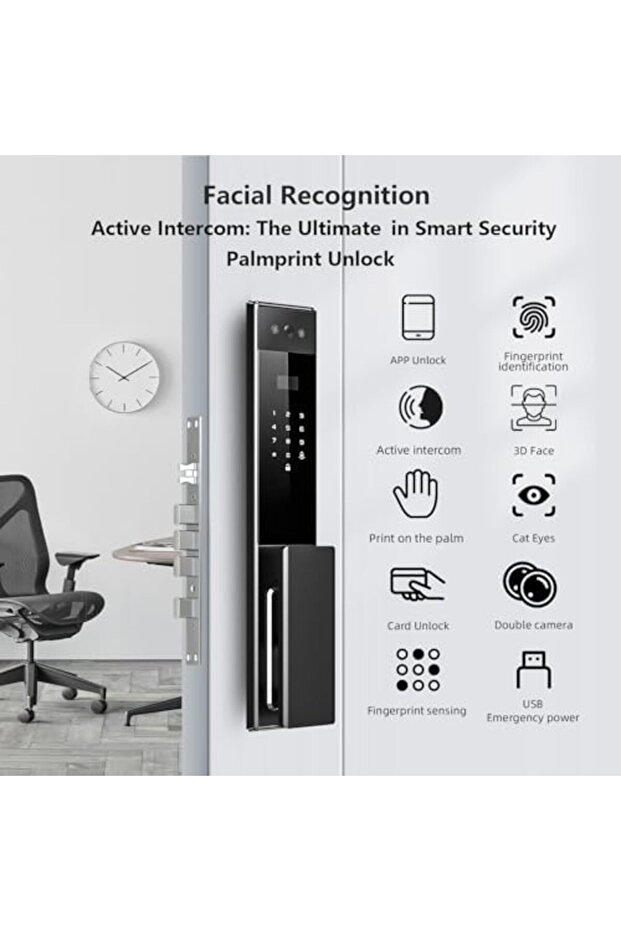 Tichondrius Palm Recognition Smart Lock, Smart Door Lock, CNC Carved Design, 3D Face Recognition Loc - 6