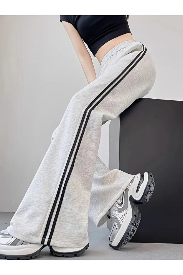 Çift Şeritli Kadın Bol Paça Eşofman Altı - 1