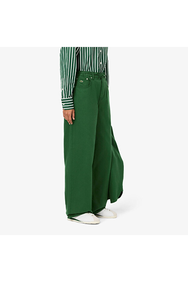 Kadın Wide Leg Denim Yeşil Pantolon - 2