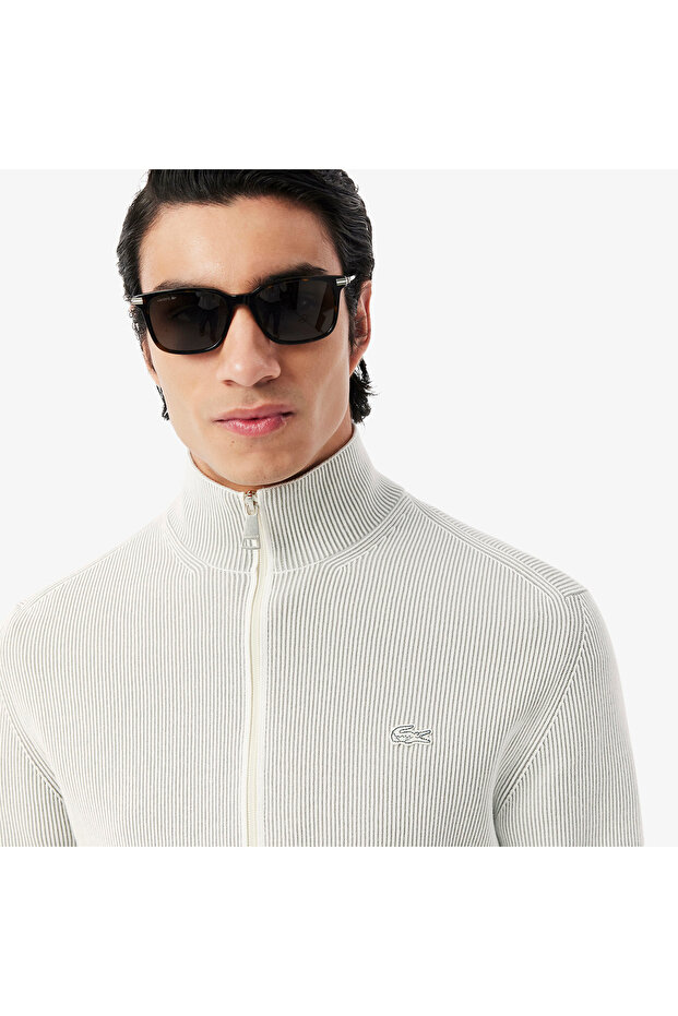 Erkek Classic Fit Fermuarlı Yaka Gri Triko - 2