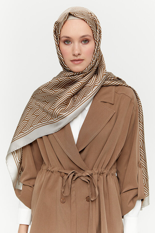 Diyagonal Desenli İpek Şal - 1