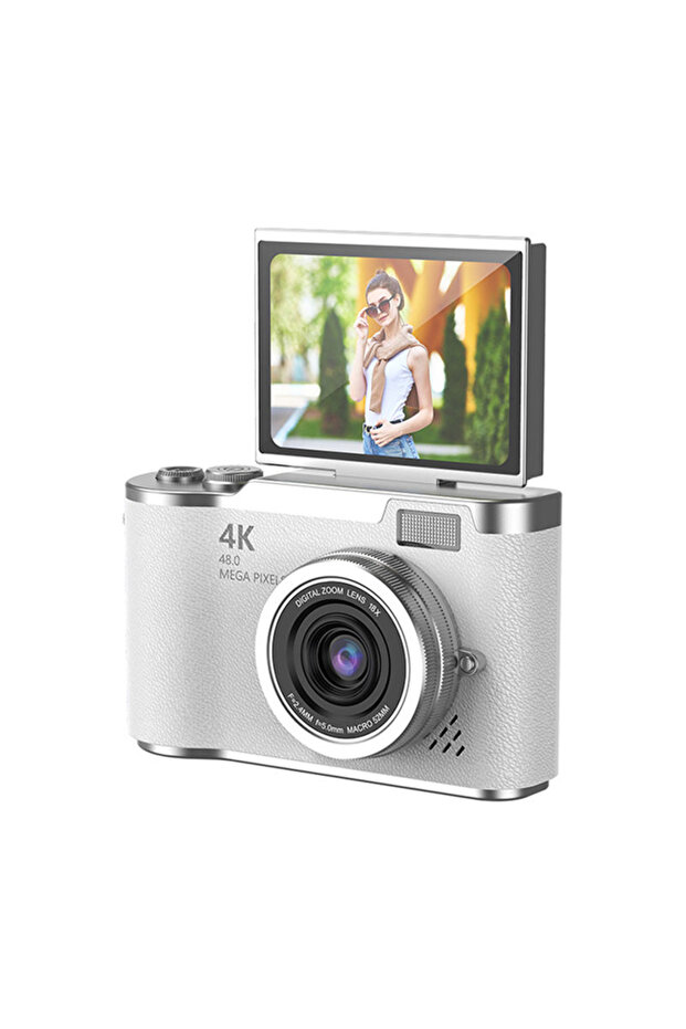 4K Digital Camera, 48MP, Flip Screen Display, 16x Digital Zoom Lens, White