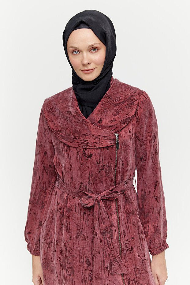 Fermuarlı Lyocell Pardösü - 4